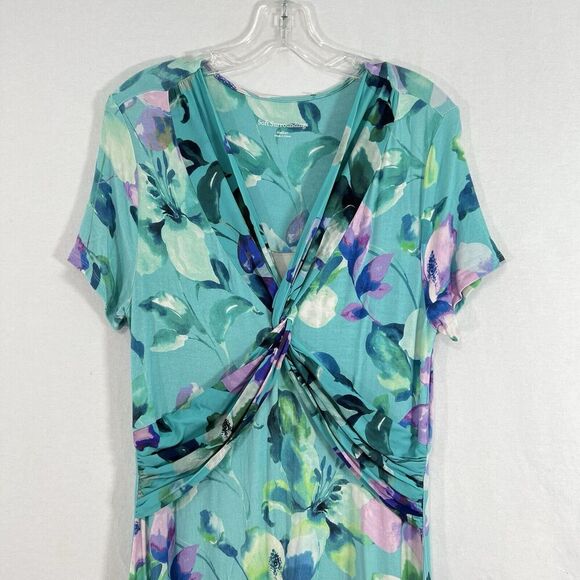 Soft Surroundings Floral Jersey Maxi Dress Womens M Blue Short Sleeve V Neck - Picture 2 of 10